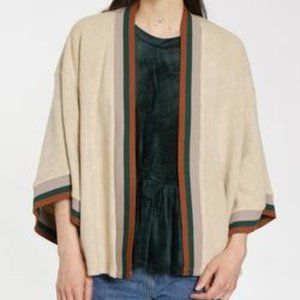 dRA Marta Brushed Fleece Ribbed Contrast Stripe Kimono Cardigan Medium
